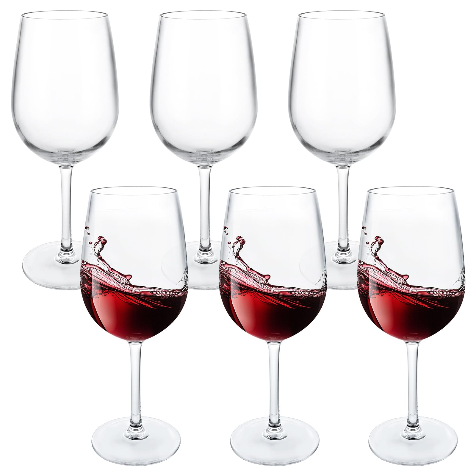 Set di 6 grandi bicchieri da vino in plastica, 550 ml, infrangibili, riutilizzabili, in plastica trasparente, bicchieri da vino rosso a stelo lungo per picnic