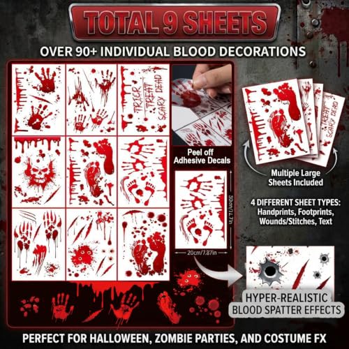 Halloween Decorations, 9 Sheets Bloody Handprint & Footprint Stickers - image 4