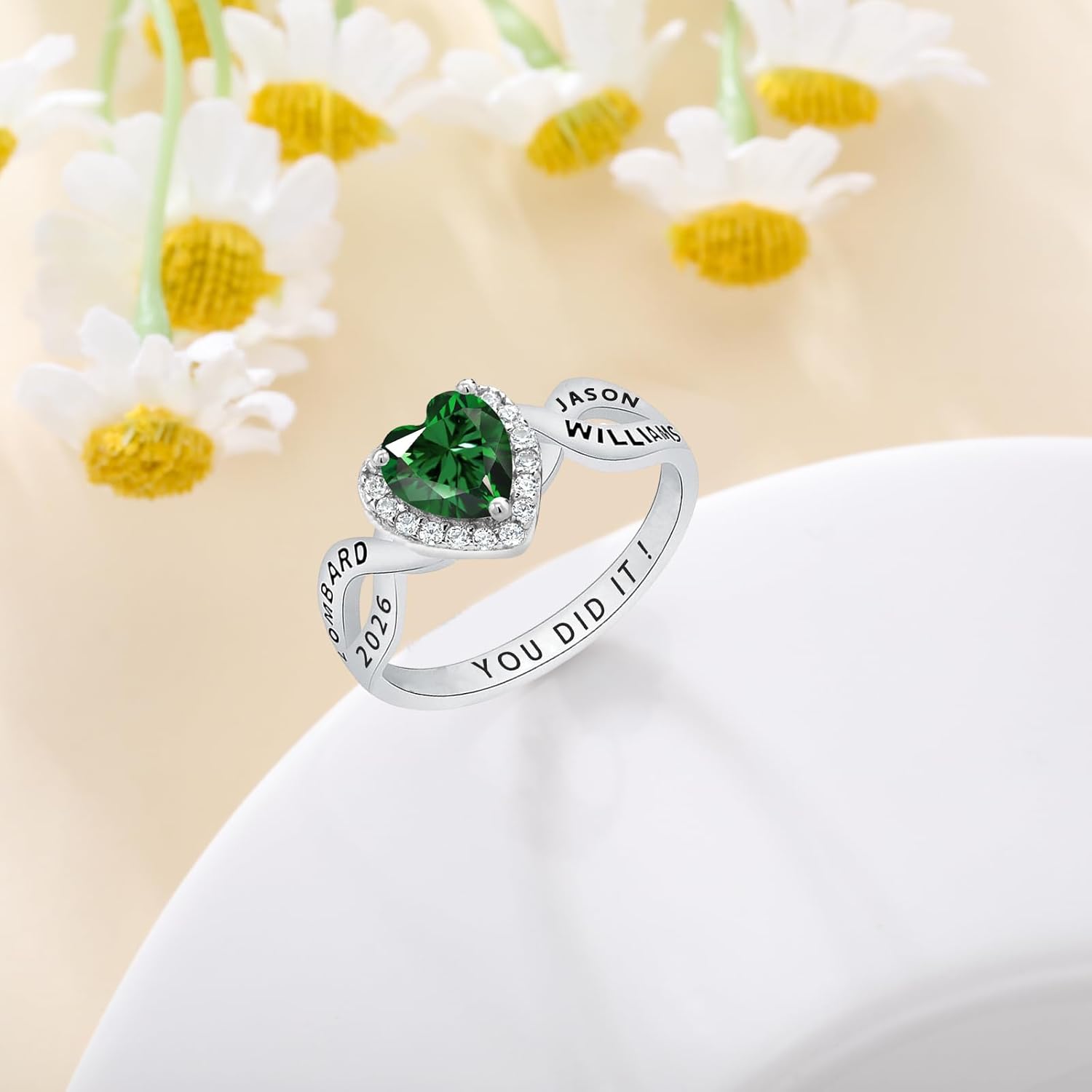 Custom Class Ring 925 Sterling Silver High School Class Ring Seniors Ring Customized Graduation Ring for Women (Style-008)