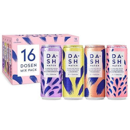 DASH Water Mix Pack – 16x Eaux pétillantes aromatisées (4X Pêche 4X Citron vert 4X Framboise 4X Pamplemousse) SANS Sucre, SANS Édulcorant, SANS calories – Infusées avec des Fruits rejetés (16x330ml) - Citron vert - 330 ml (Lot de 16)