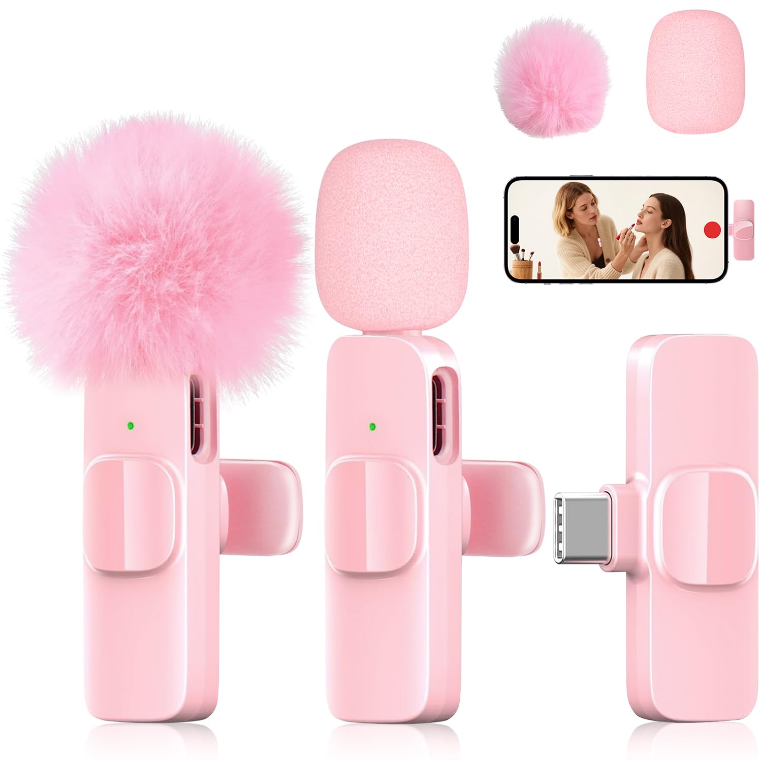 Pink Mini Wireless Microphone, Professional Lavalier Lapel Mic with USB-C & Lightning for iPhone, iPad, Android, iPhone Mic for Crystal Clear Recording, Video Making, Vlogging, Content Creators-image-3