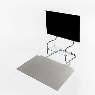 zeitgeist TV Stand Modern Minimalist Glass Shelf Floor Stand Metal up to 65 inch for Living Room Corner Height Adjustable Mount with HDMI, Antenna, Power Cables pre-Installed Chrome/Silver