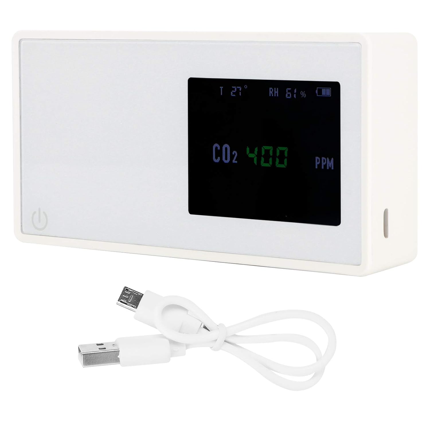 Carbon Dioxide Detector USB, Infrared Sensor, 2500mAh Battery, 4.7x2.4x1.0in - Accurate Air Quality Monitor, Color Display, Portable Home Use