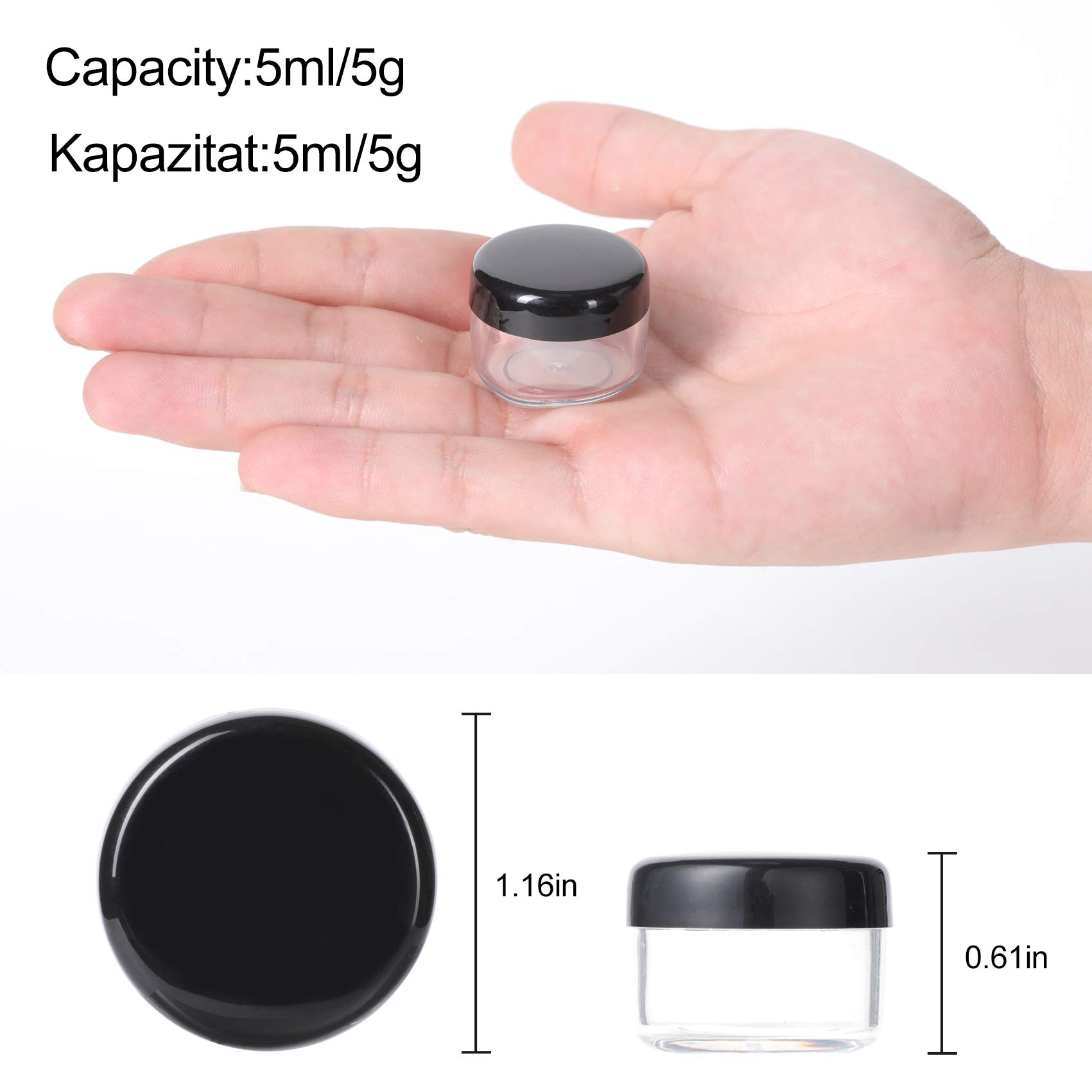 100 Pièces 5ml Conteneur Cosmétique Bidon Vide Transparent Noir et Blanc Petit Pot de Voyage Rond en Plastique,Peut être utilisé pour Le Baume à Lèvres, La Lotion, La Crème,Les Pilules …
