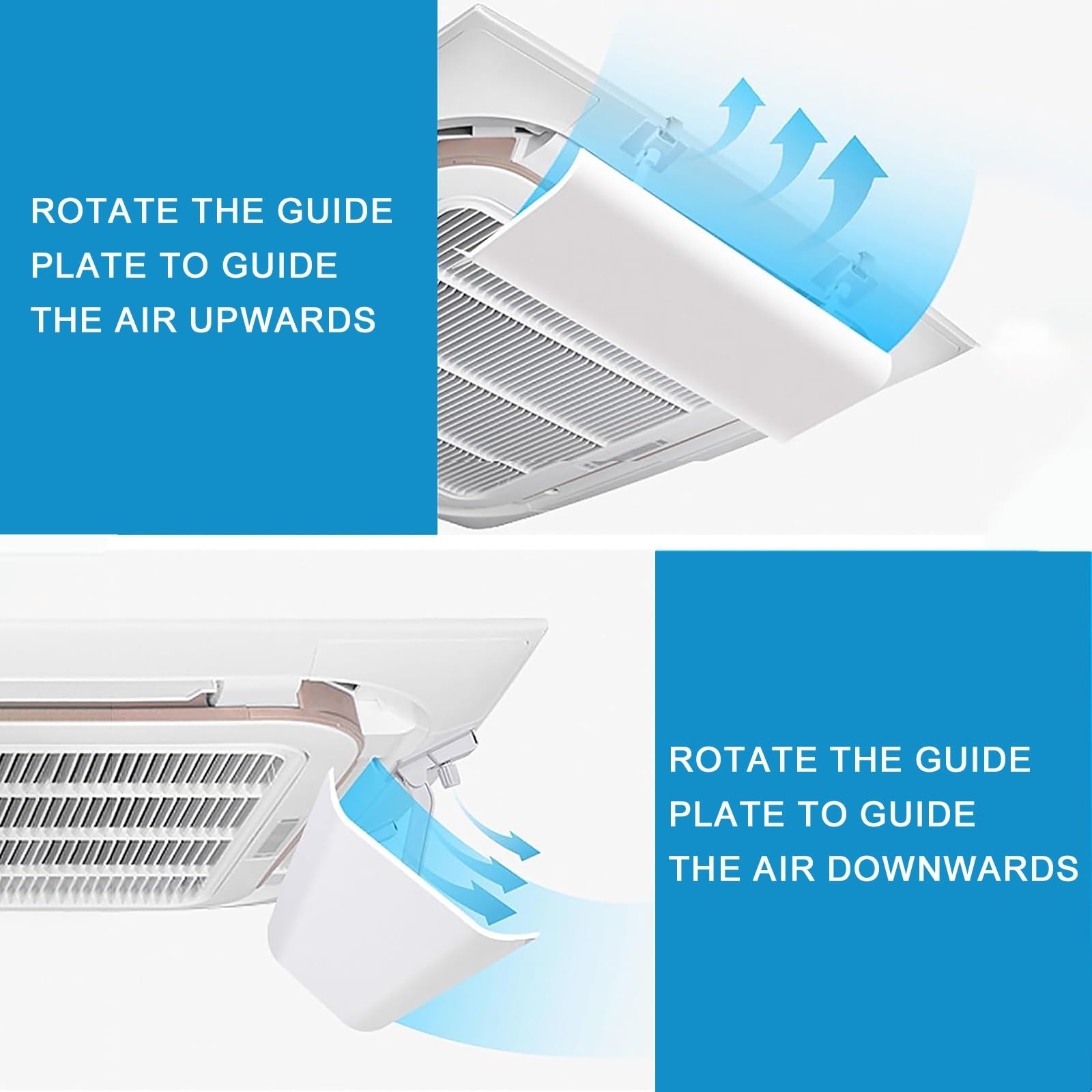 Paquete de 4 cubiertas de ventilación ajustables para clips de metal de CA centrales, antiflujo de aire directo, color blanco, 45 cm, mejora el control del flujo de aire y la eficiencia energética