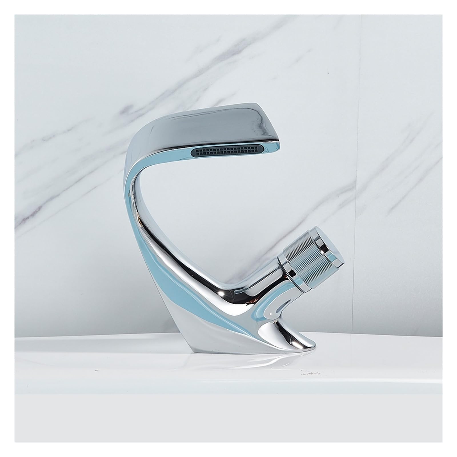 Mélangeur de bain cascade chrome au design épuré pour vasque