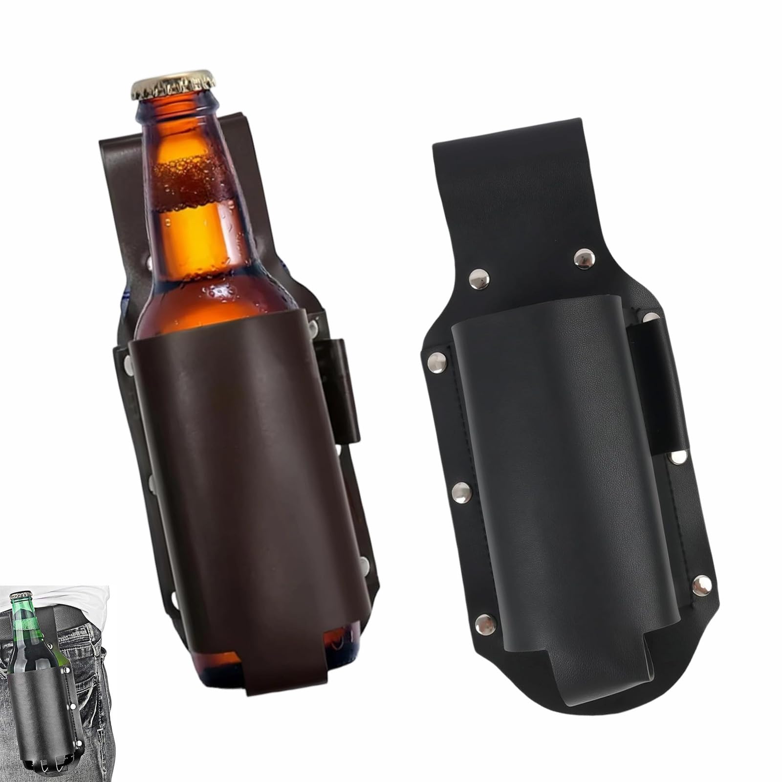 2 Piezas Funda Cuero de Botellas Cinturón Portátil de Cerveza Portabotellas de Piel para Cerveza para Hombres Día del Padre Navidad Bebedores de Cerveza