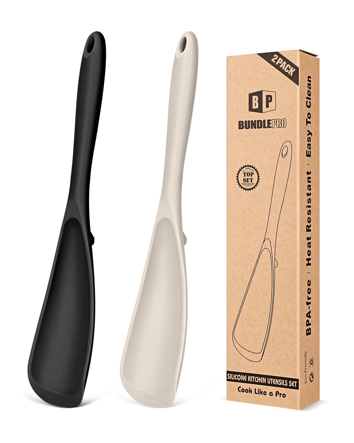 Pack of 2 Cooking Spoons for Non Stick Cookware Multifunction Spatula Spoon BPA-Free, One-Piece Design