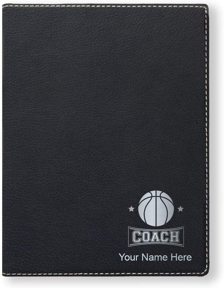 Small Portfolio Notepad, Basketball Coach, Personalized Engraving Included (Black)