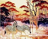 HOS Diy Oil Painting Paint By Number Hand Paintworks 16X20 Inches Zebra and Giraffe(HOS010)