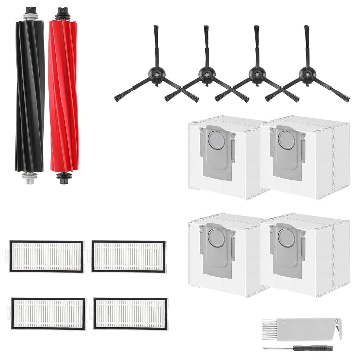 INF Replacement Parts Set Compatible with Roborock Q8 Max and Q5 Pro Robot Vacuum Cleaners - Main Brushes, Side Brushes, HEPA Filters and Mop Wipes