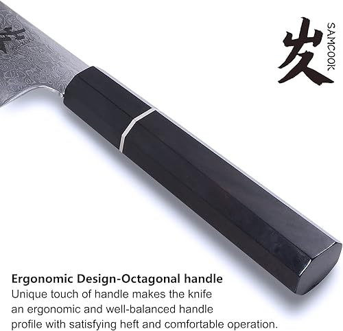 Miniatura 4 de SAMCOOK Kiritsuke Cuchillo de chef – Cuchillo profesional afilado de Damasco de 8 pulgadas – Cuchillo japonés VG-10 de acero inoxidable de alto