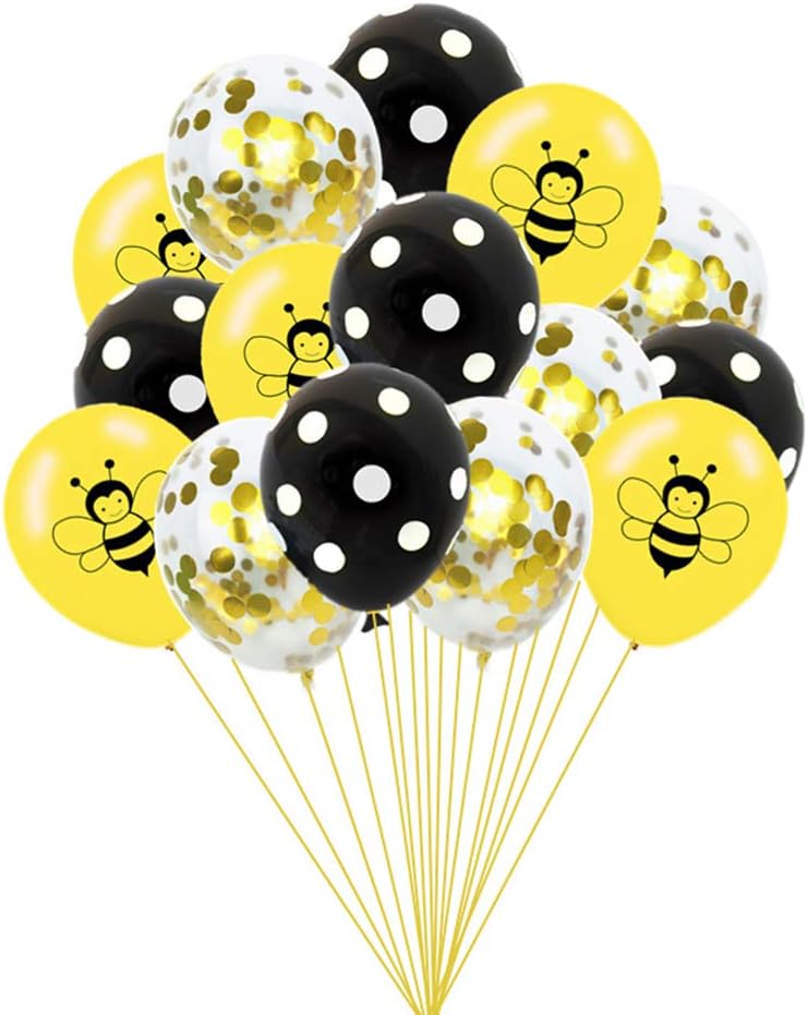 Amosfun Bee Confetti Balloons Yellow Black Polka Dot Balloons for Baby