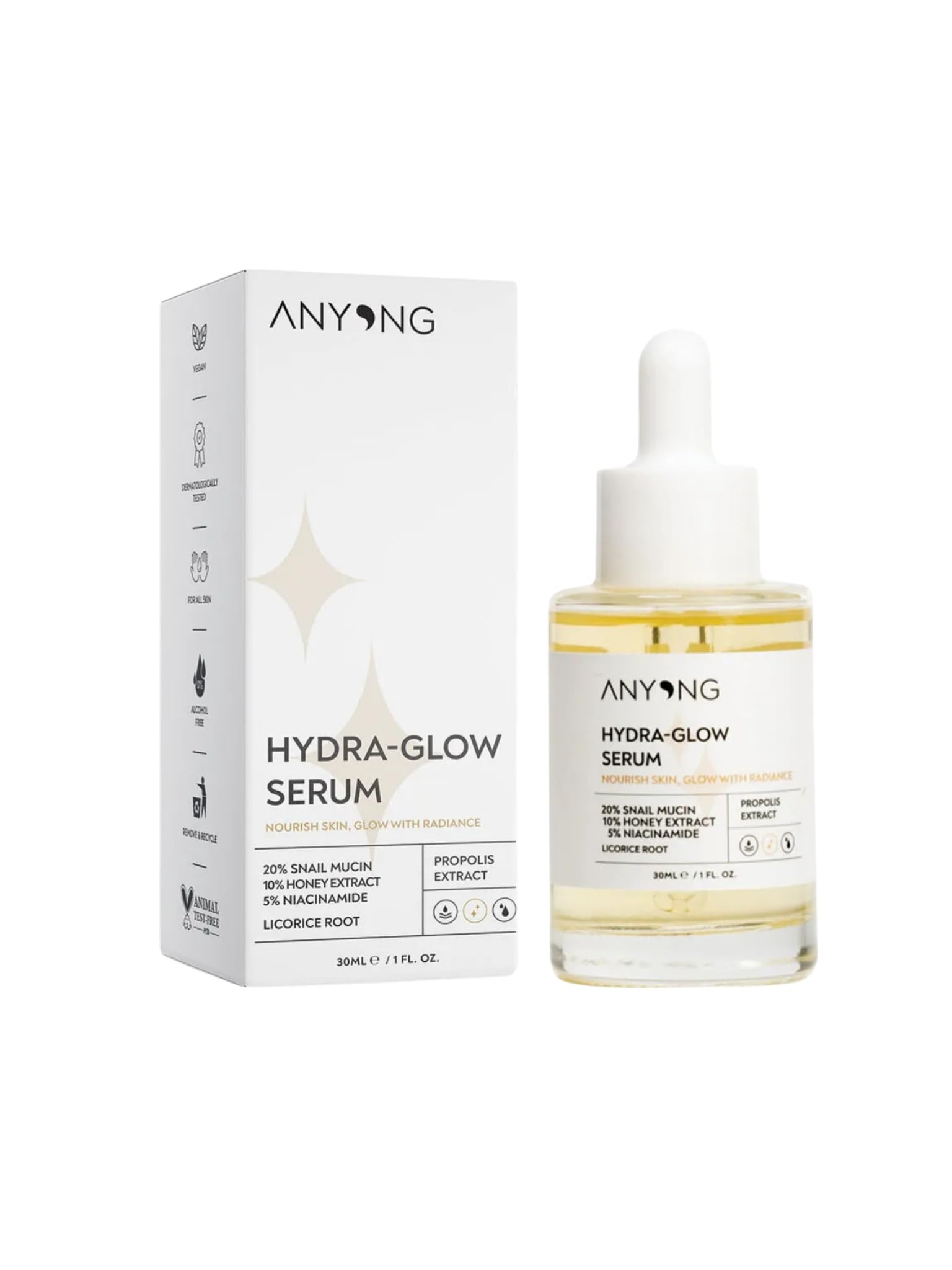 Anyong Nemlendirici, Aydınlatıcı, Yatıştırıcı, Canlandırıcı Serum 30 ml (SALYANGOZ ÖZÜ & BAL & NİASİNAMİD)