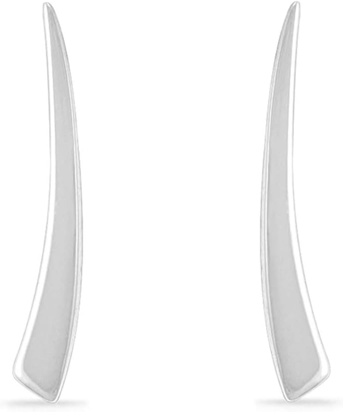 Boma Jewelry Sterling Silver Minimalist Long Curved Pointed Bar Ear Crawler Stud Earrings