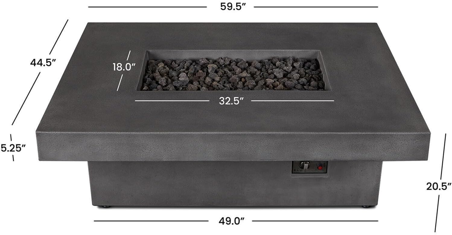 Branchview 60 Inch Rectangular Steel Propane Fire Pit W/Hidden Tank in Gray by BBQGuys Signature