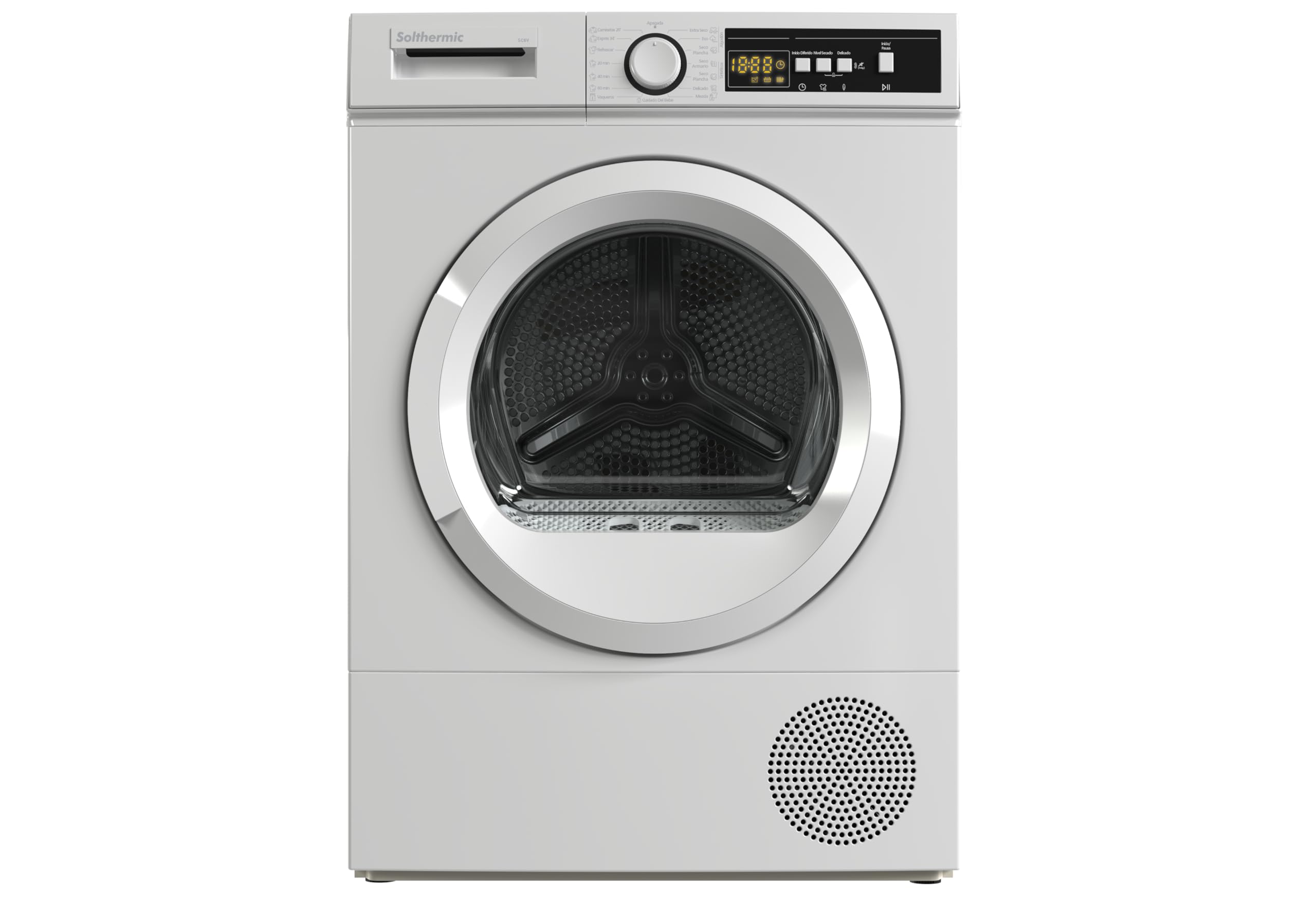 SOLTHERMIC SECADORA BOMBA DE CALOR FONDO REDUCIDO 52,6 CM SC8V 8KG BLANCO/BAJO CONSUMO A+/E / 1000W / PATAS AJUSTABLES, 4 NIVELES SECADO, TEMPORIZADOR, 15 PROGRAMAS, BLOQUEO INFANTIL