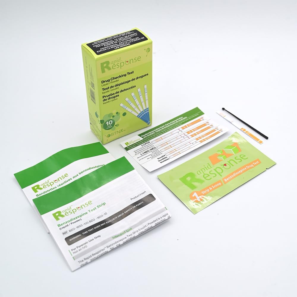 Rapid Response Benzodiazepine Test Strip Drug Checking Test for Liquid and Powder Substances, Quick Results in Minutes, Easy to Use, High Sensitivity - 10 Tests