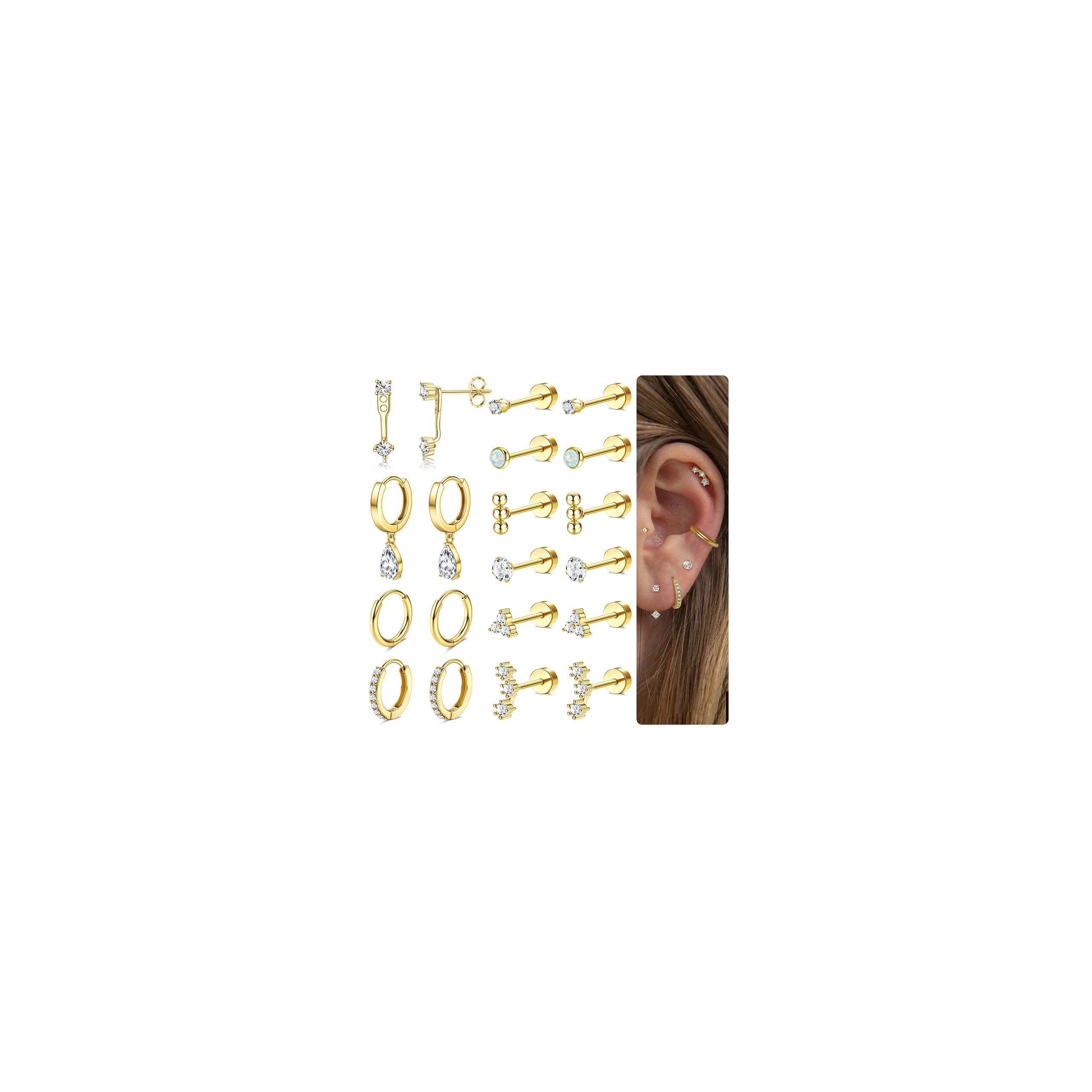 Roheafer Ohrringe Set - 3-4 Paare 925 Sterling Silber Ohrrin