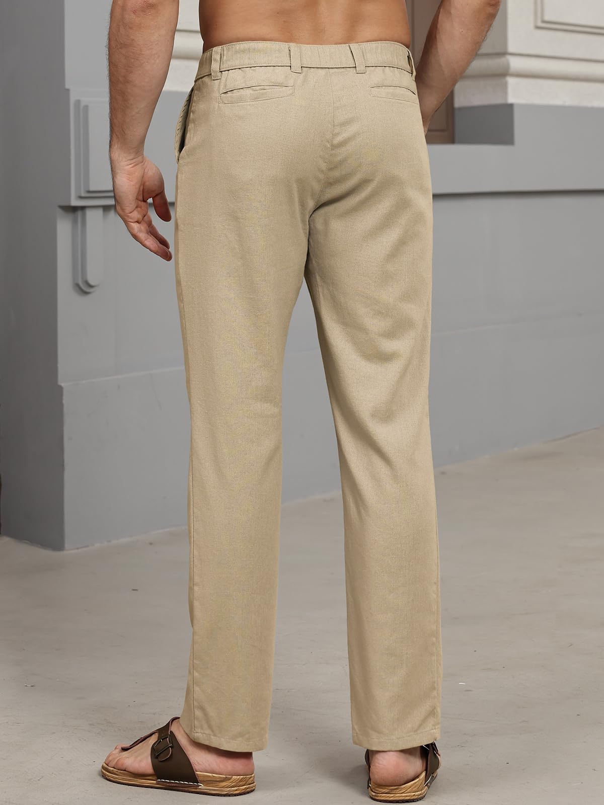 Suwangi Hombre Pantalones de Casuales Pantalones Largos Verano Ligeros Pantalon Lino Mezclar Cintura Elástica con Bolsillos — view 2