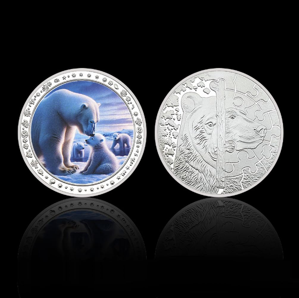 Reiwan Silver Commemorative Coins Polar Bear Plated Commemorative Coin Collectible Coin Challenge Coin Souvenir Gift