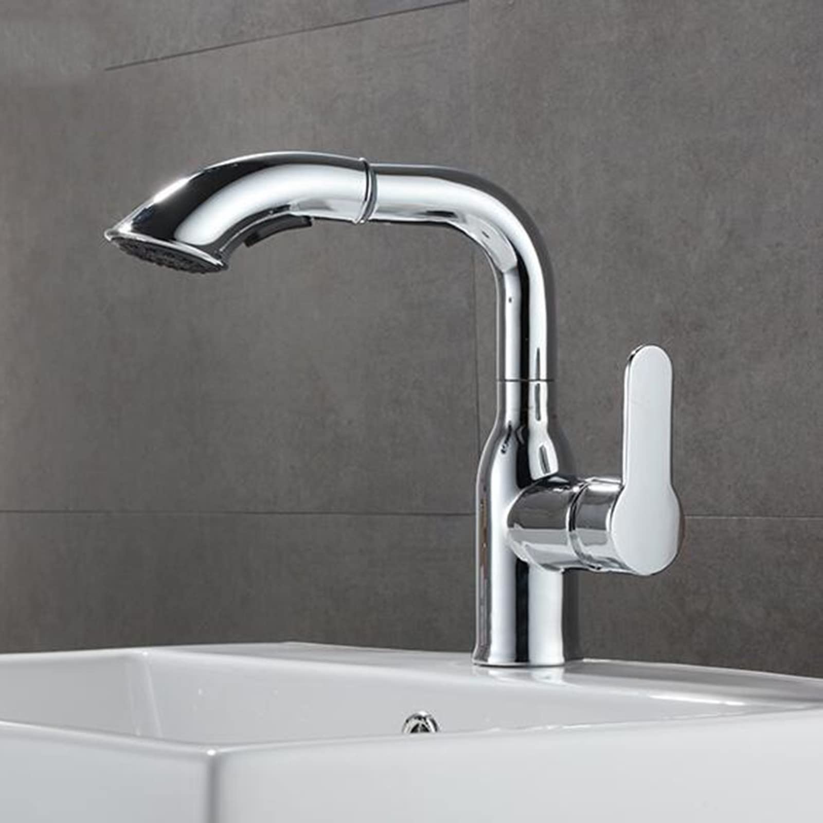 COSZWQDP Basin Faucet with Pull Out Spray Retractable Swivel Hot and Cold Single Hole Bathroom Faucets-Gold(Nero)