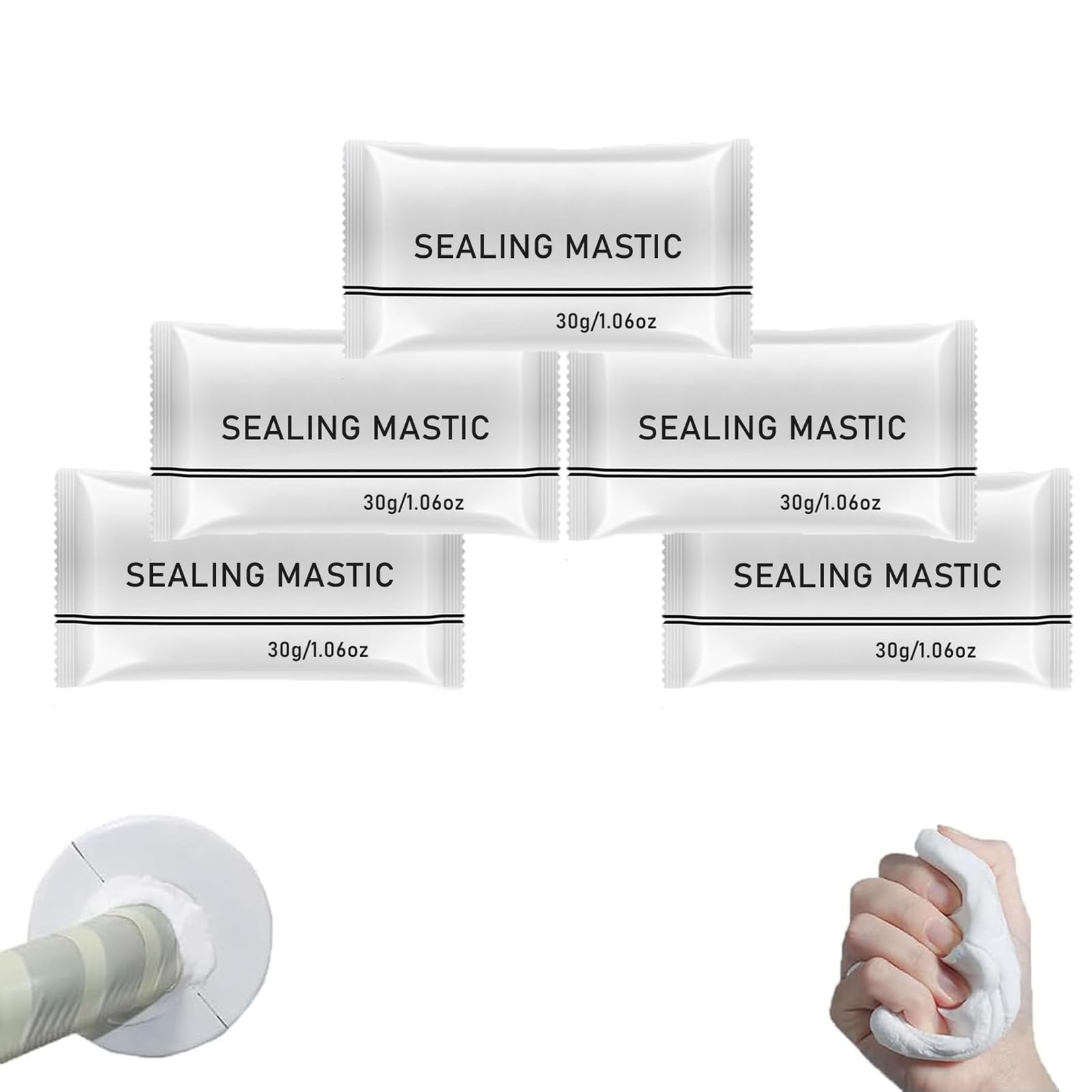2024 New Type Waterproof Sealant Mastic, Super Diamond Mud Seal, Waterproof Repair Sealing Clay, Duct Quick Mending Sealant Mud for Wall Hole,Air Conditioning Hole, Drain Connection (5pcs, One Size)
