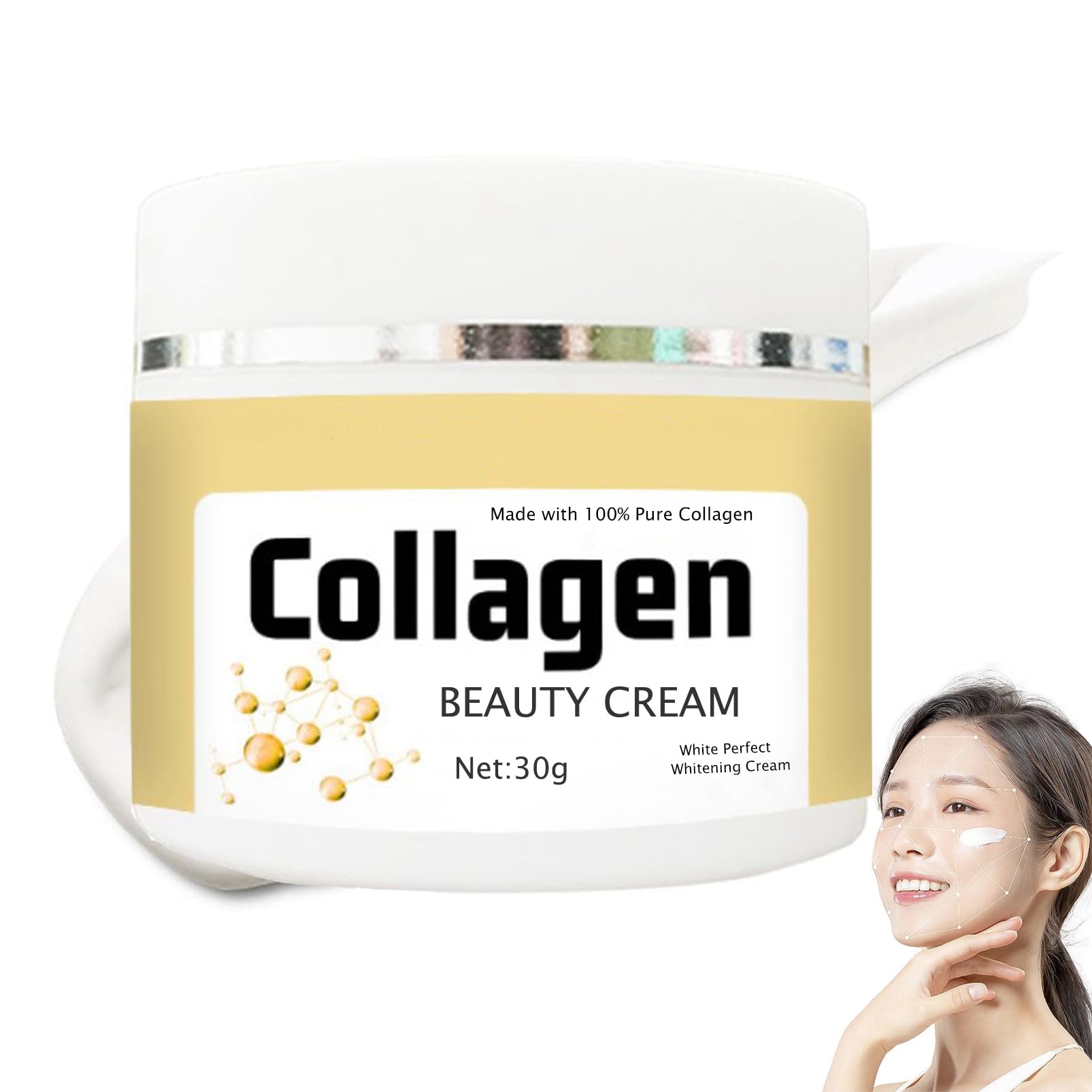 Collagen Beauty Cream, 30g Natural Face Cream Day and Night Anti-Aging Face Moisturiser Cream for Face and Eye, Hydrating Collagen Cream for Skin Care, Improve Dry and Fragile Skin