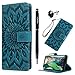 for Samsung Galaxy S9 Case, PU Leather Wallet Case Sunflower Pattern Flip Folio Magnetic Book Skin Shell with Credit Card Slots and Kickstand Wrist Strap Soft TPU Bumper Full Proteciton, Blue