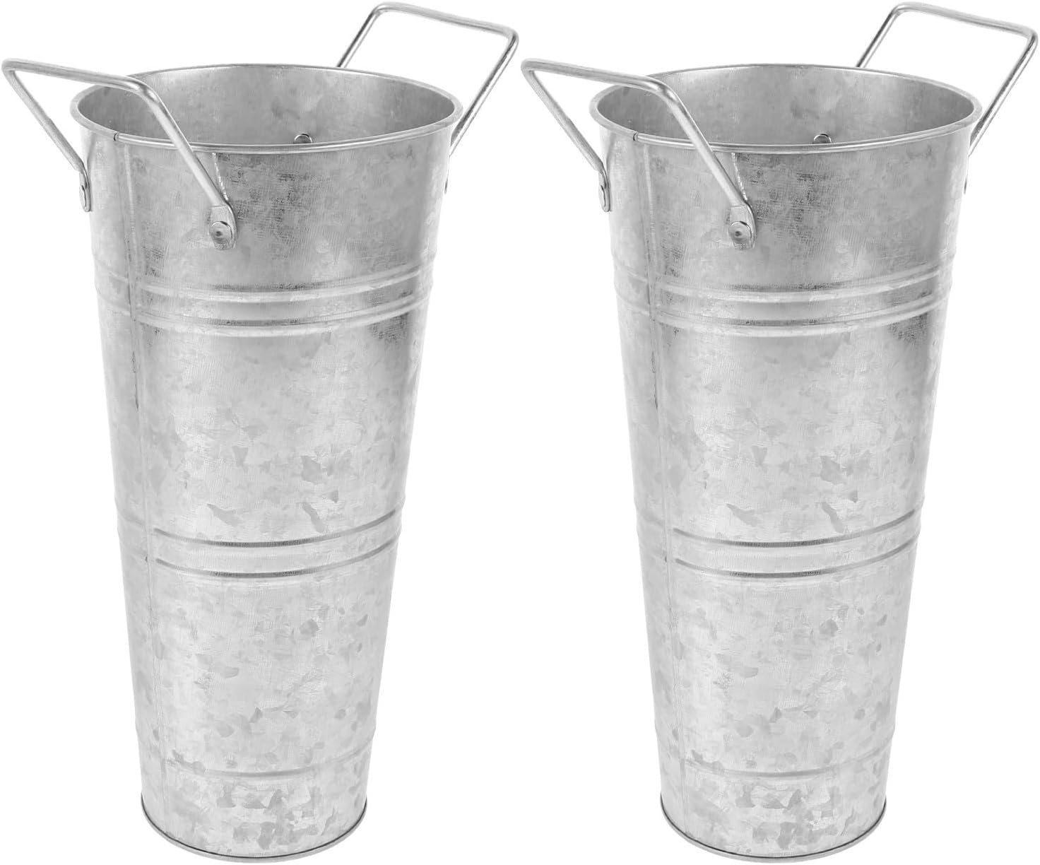 Umbrella Storage Bucket with Handles 2pcs Galvanized Iron for Entryway | Silver Finish, Large Capacity, Rust Resistant Design, Office Display Use