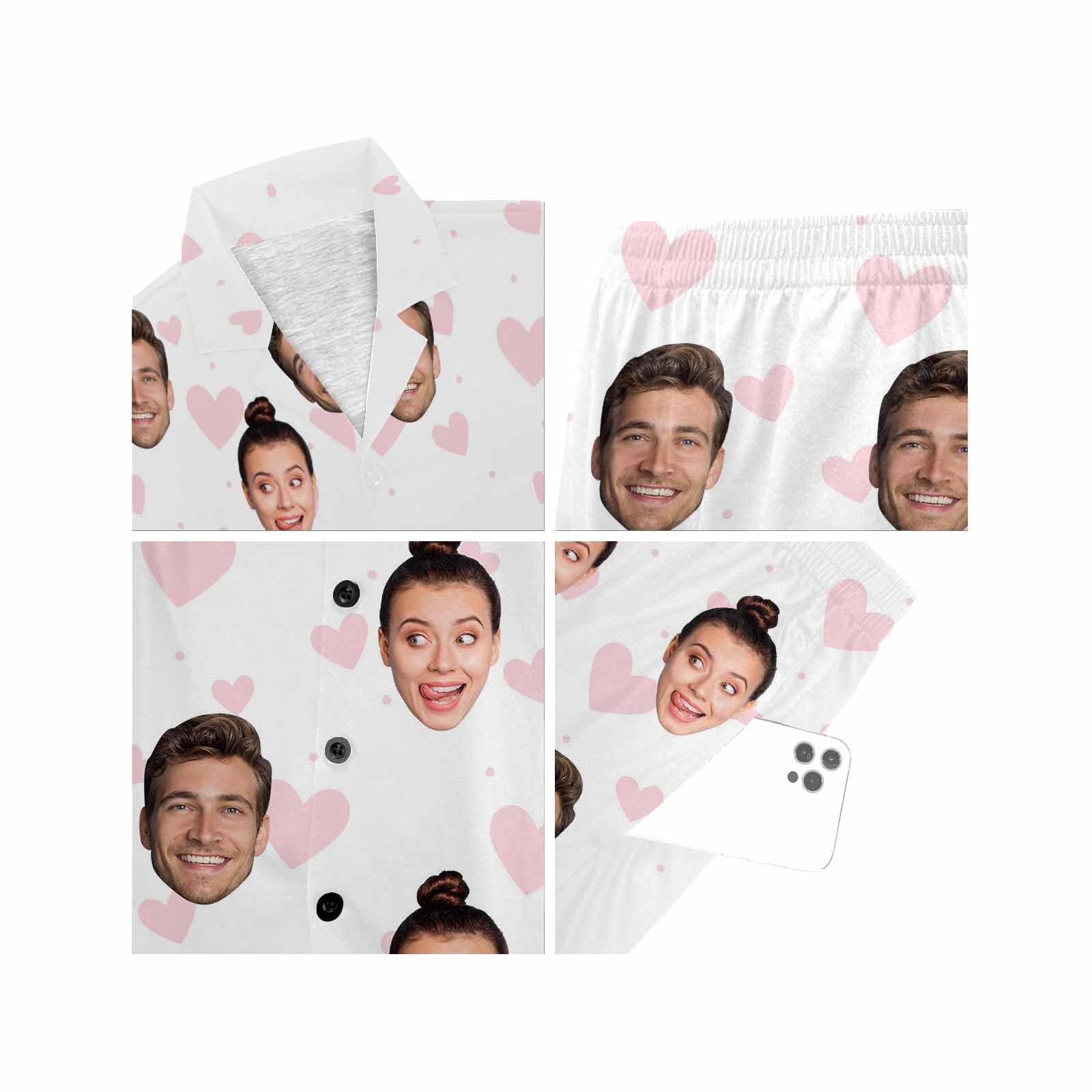 Set di pigiama da donna con viso personalizzato divertente pigiama da donna con foto estate scollo a V 2 pezzi PJS in raso abbigliamento da notte da donna set corto
