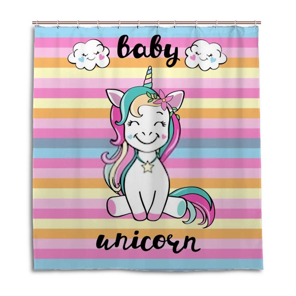 Rideau de douche licorne imperméable en polyester pour baignoire et cabine de douche familiale