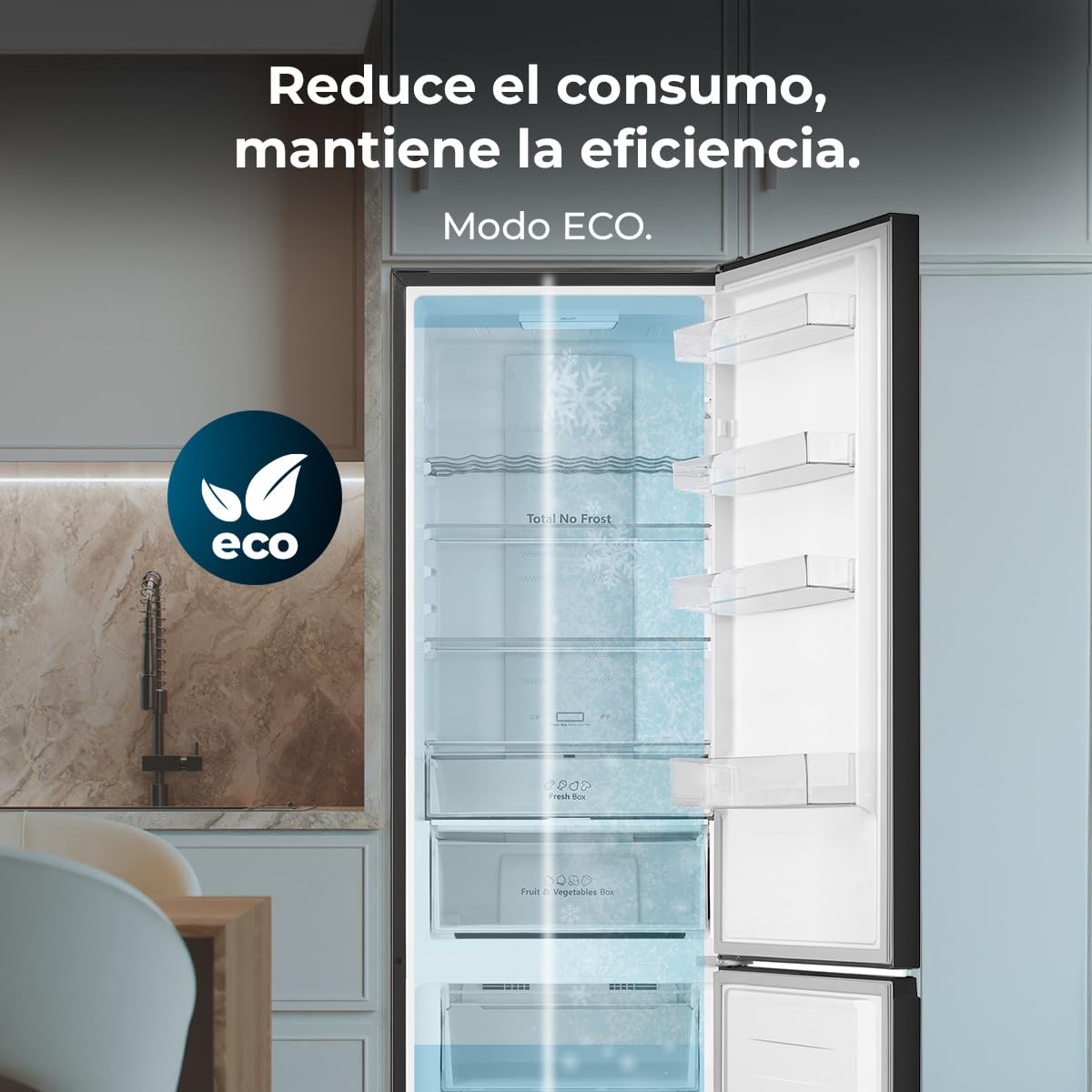 Cecotec Réfrigérateur Combi Total No Frost 336L Bolero CoolMarket Combi 336 Inox A. 201cm Hauteur, Fresh Flex, Humidity Flex, Compresseur Inverter Plus, Basse Consommation, Multi AirFlow, Mode Smart