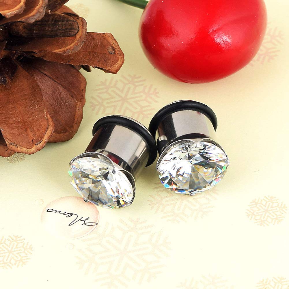 Longbeauty, set di 2 dilatatori singoli in acciaio inox con zircone bianco, in zirconia cubica trasparente