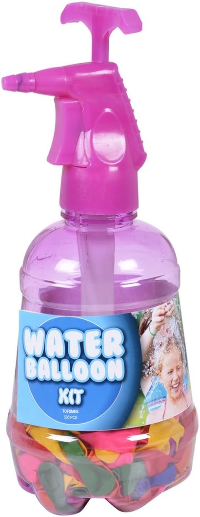 JVSK Water Balloon Kits Pump Action Bottle In Pink (With 500 Water Bombs) Kids Garden Party Fun