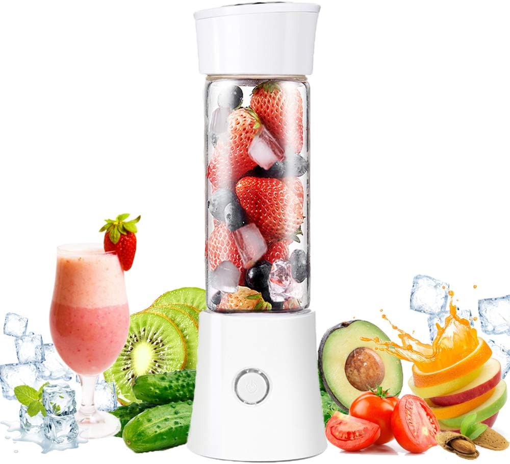 Portable Blender, Fundich Personal Blender, Smoothie Travel Blender with 13 oz Glass Juicer Cup, High-Speed Six Blades 4000mAh USB Rechargeable, BPA Free