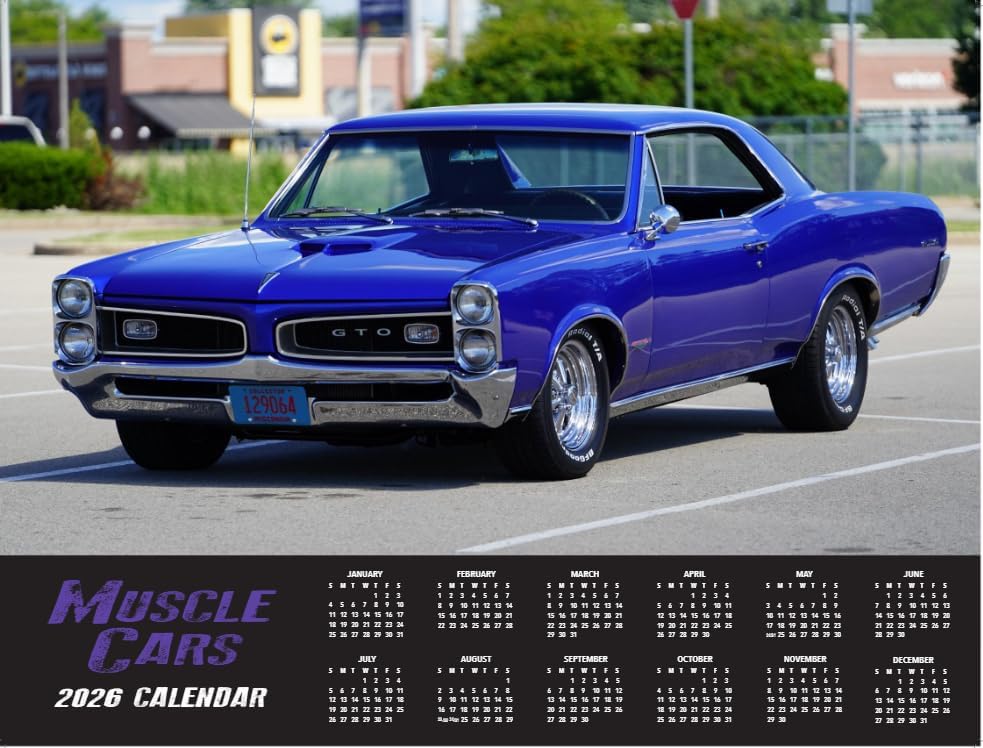 Miniatura 2 de Calendario de pared de coches musculosos 2026, 16 meses, con póster, clásico, alto rendimiento, vintage, americano, retro, EE. UU