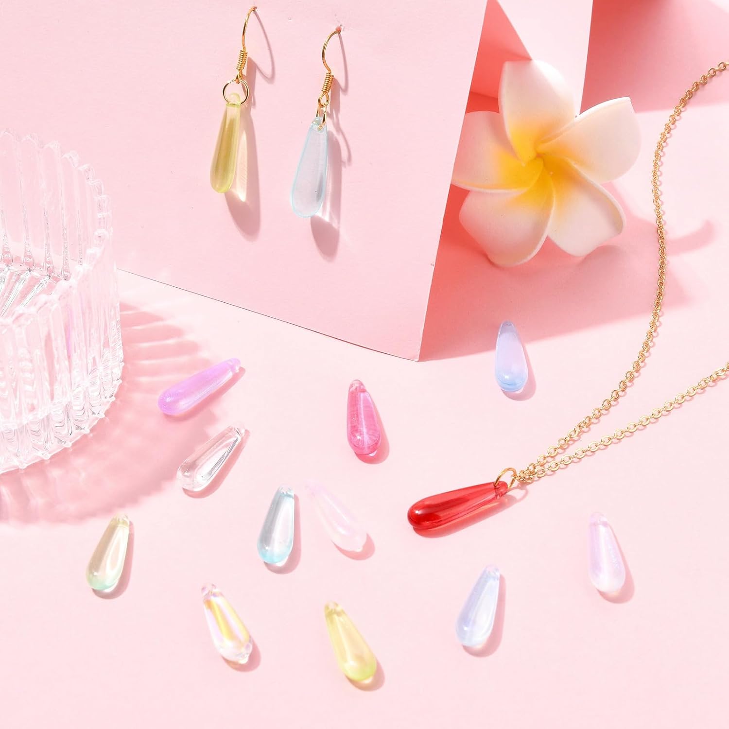 DanLingJewelry 100Pcs Random Color Glass Teardrop Pendants Long Drop Beads Crystal Clear Dangle Charms for Jewelry Making Necklace Bracelet Earrings - Image 5