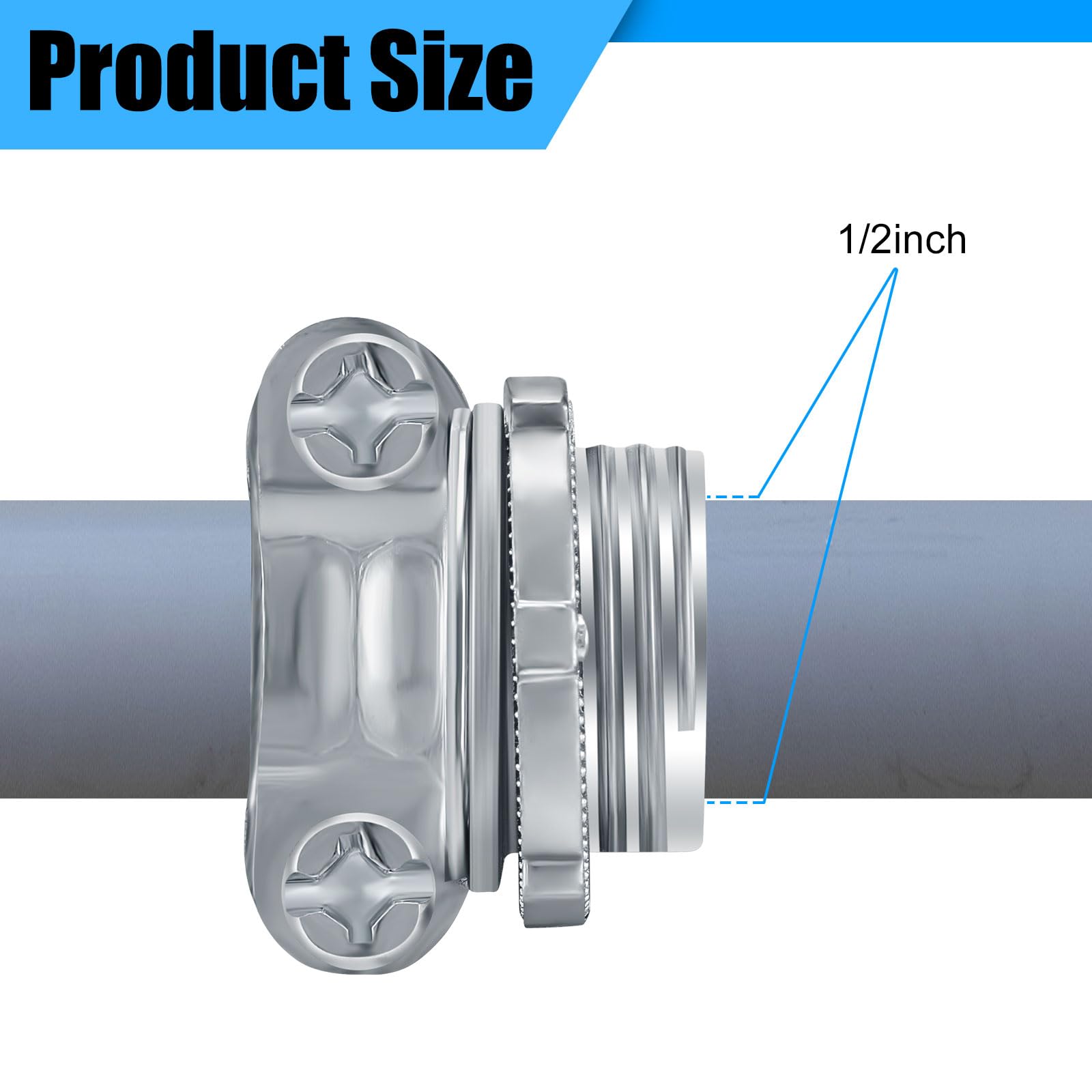 Blulu 50 connettori per cavi, a morsetto, per cavi elettrici, metallici, per proteggere i cavi, in zinco argentato (1/2", 1/2")