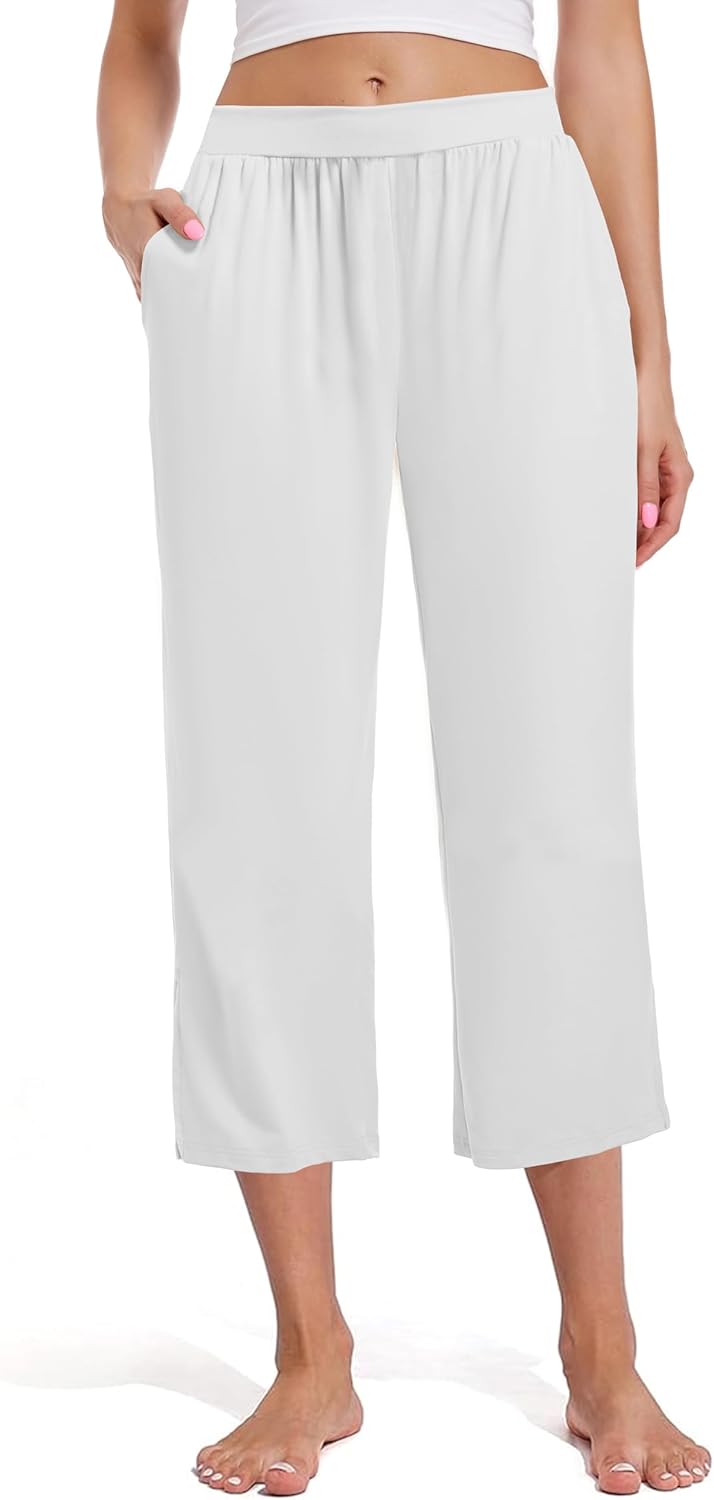 3 Pack Women's Capri Sweatpants, Cozy Wide Legs Cropped Capri with Pockets, Lounge Jogger Pants Workout Yoga Capris - Image 2