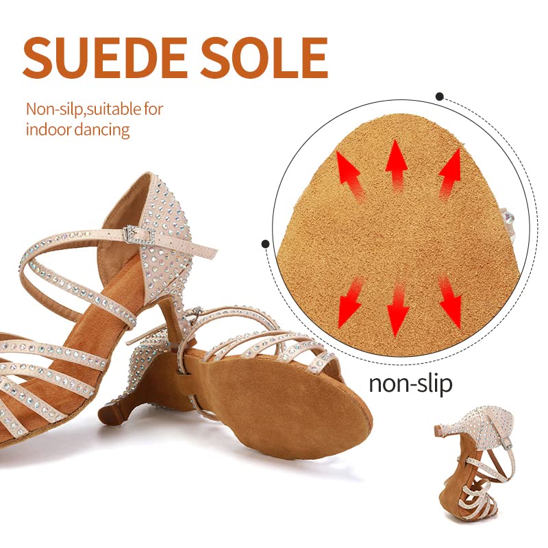 DKZSYIM Women Latin Dance Shoes Rhinestone Ballroom Salsa Performance Dancing Shoes,Model 4044