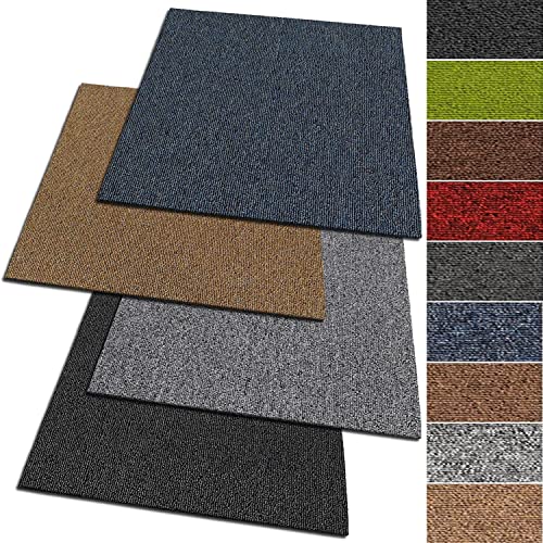 KARAT Teppichfliesen Moskau 50x50cm selbstliegend 48 Stück Set - 12m² strapazierfähiger Teppich Bodenbelag mit hochwertigem Schlingenflor für Haus & Büro - antistatisch mit Bitumen Rücken, Dunkelgrau