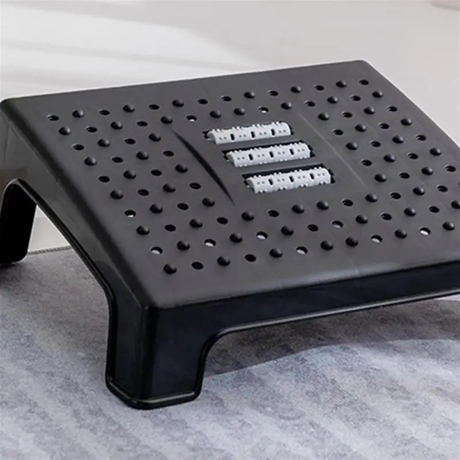Podnóżek biurowy, Czarny podnóżek pod biurko z rolkami masującymi 14x10,4x5,5 cala