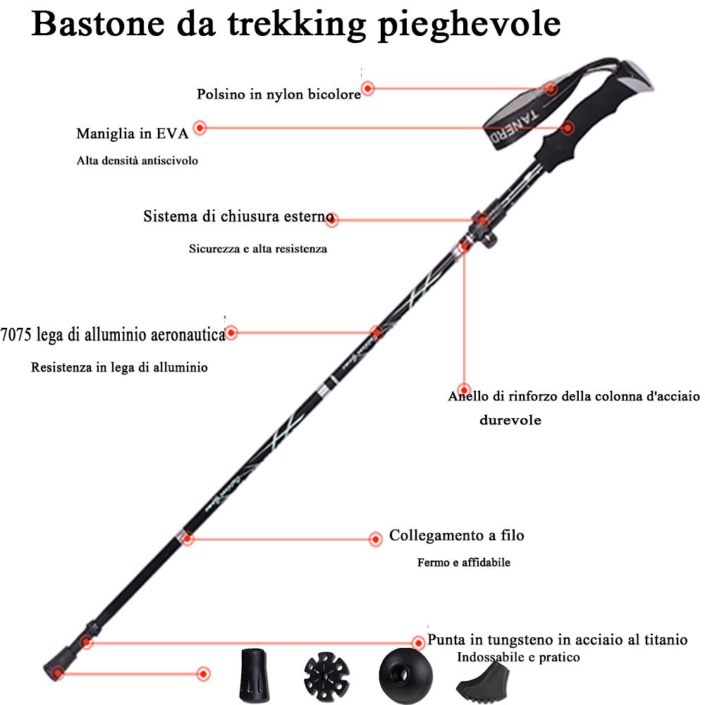 Bastone da passeggio pieghevole, bastone da trekking, in sughero, traspirante poles da trekking, antiscivolo, antiscivolo, antiscivolo, anti-urto, antiderapant per passeggiate normali, alpinismo,