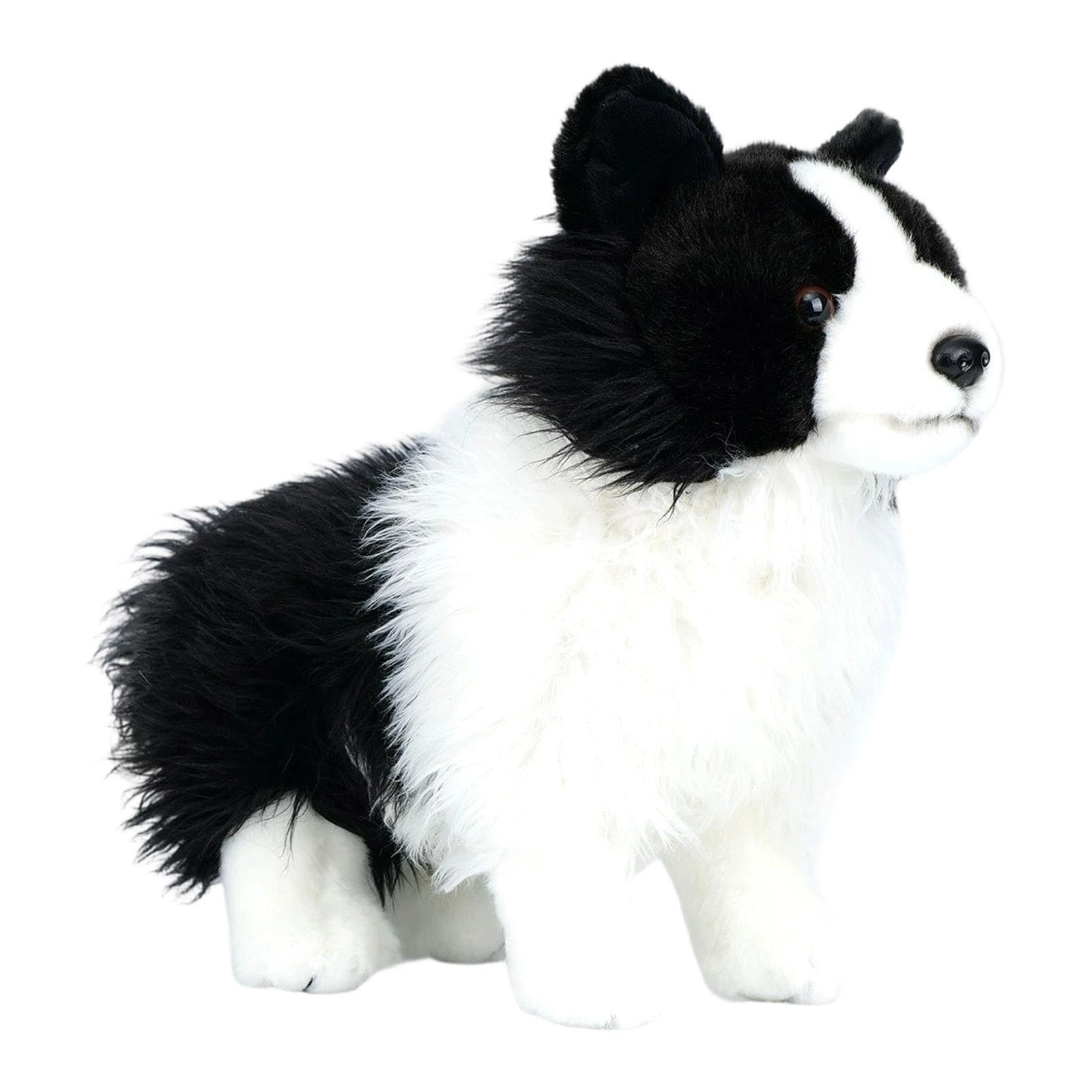 Sharplace Stuffed Animal Dog Toys Realistic Cute Black and White Border Collie Plush Toy Sheepdog Soft Stuffed Standing Animal Toy for Kids Comfort and Companion
