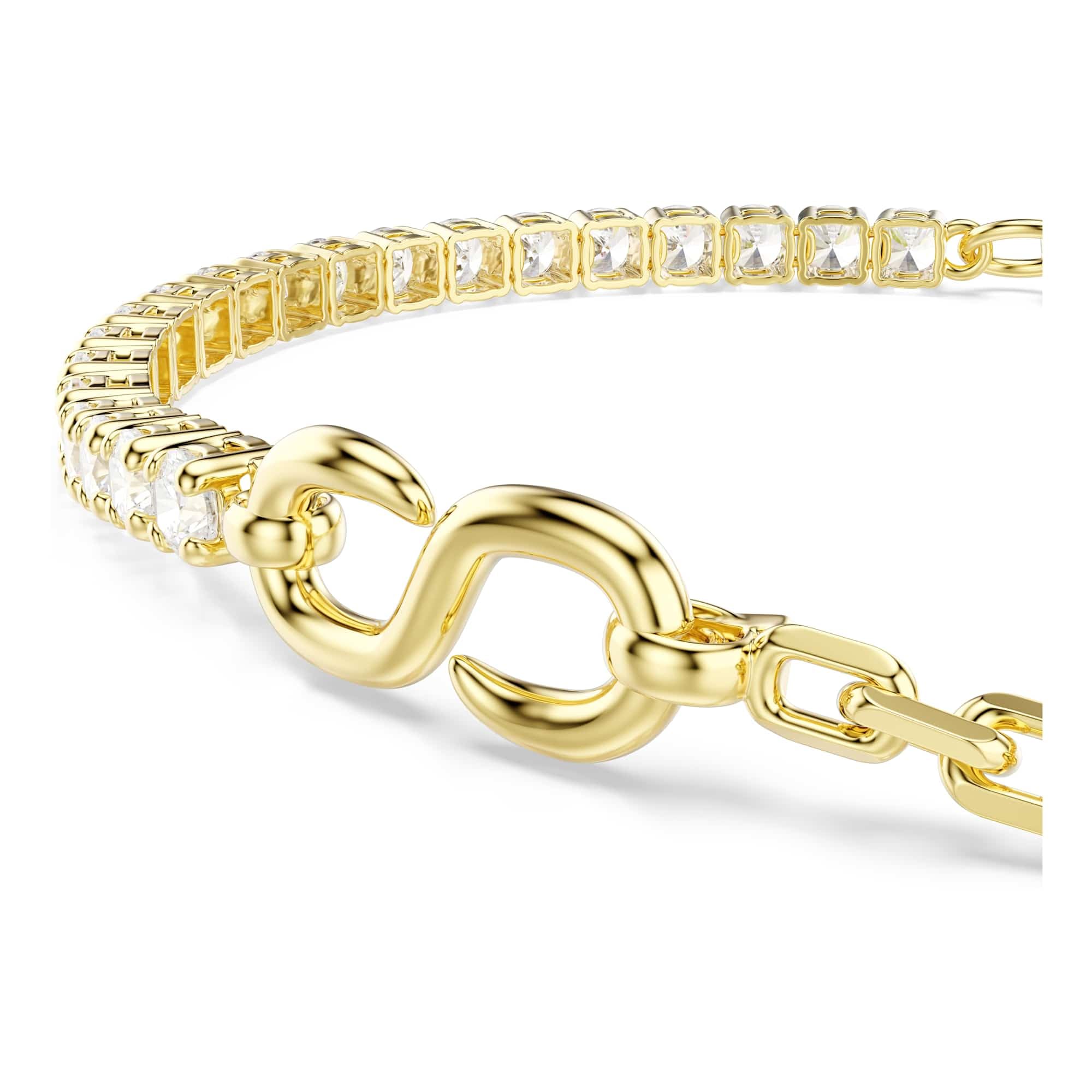 Swarovski Matrix Bracciale, Taglio Rotondo, Bianco, Finitura Oro 18 Carati