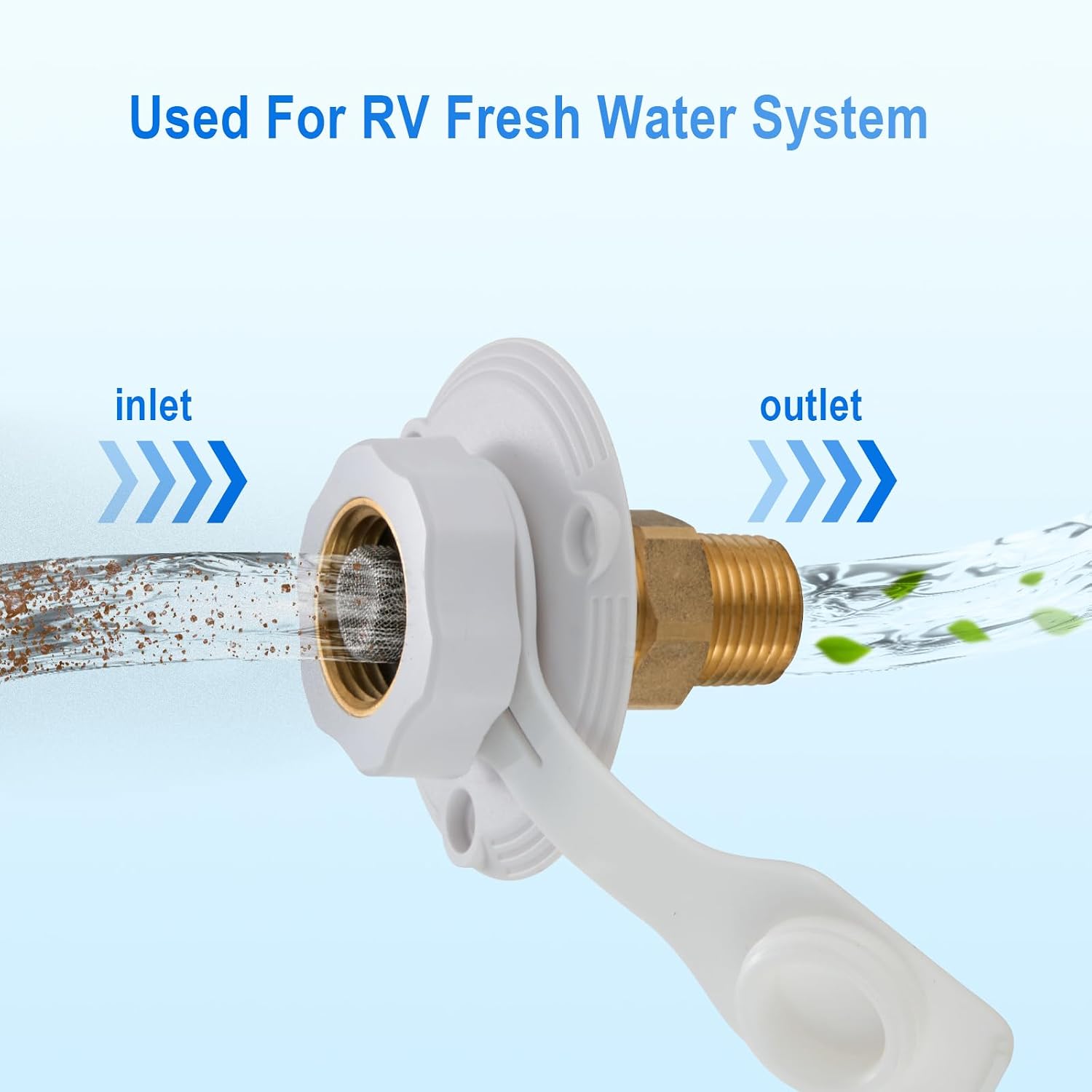 TOPSHINE RV City Water Inlet with Check Valve, RV Water Fill Inlet Replacement, 3/4 GHT Female to 1/2 NPT Male, Lead-Free Brass, City Water Connection for RV Camper Motorhome Trailer with Hose Elbow