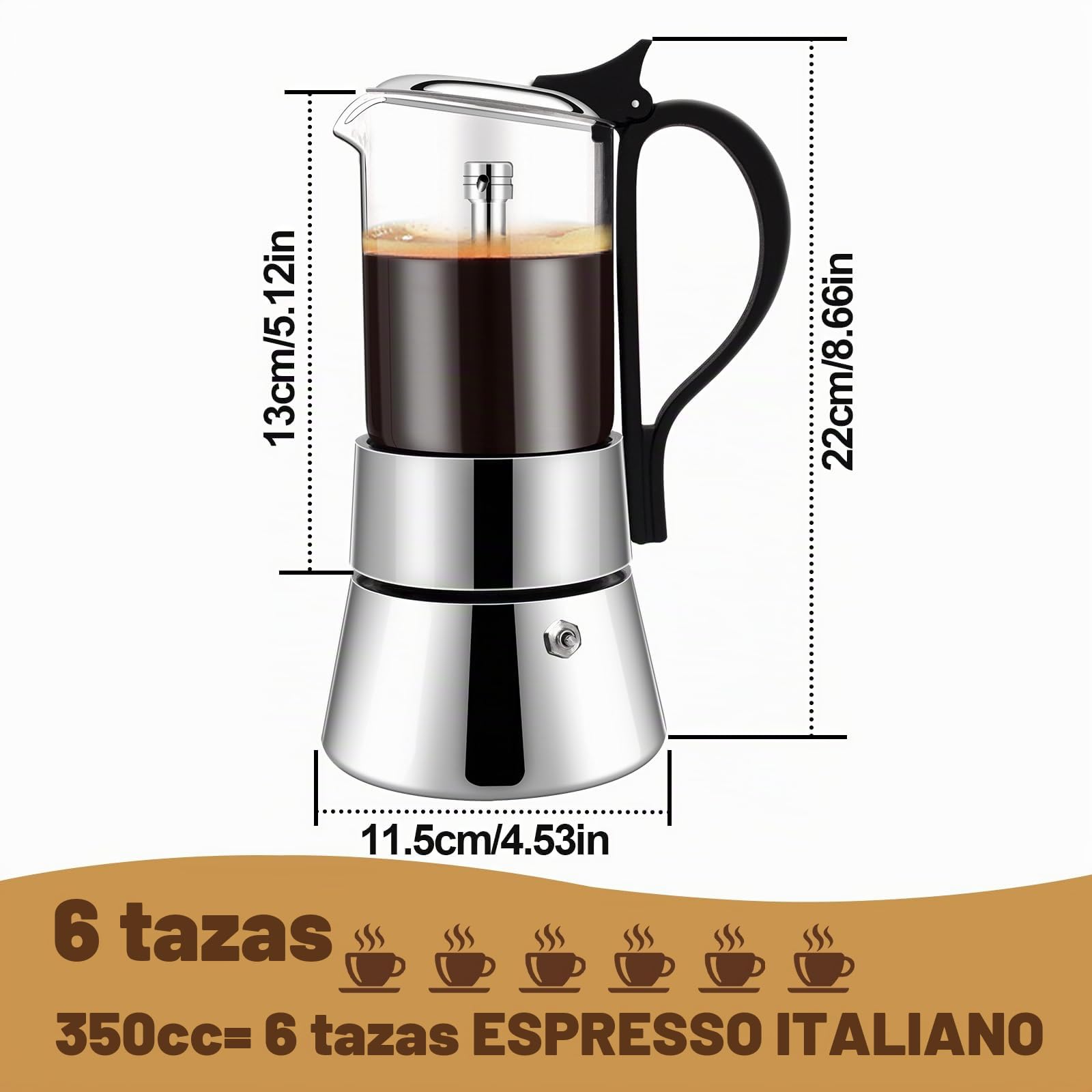 Cafetera Espresso Transparente de Acero Inoxidable 304 Moka Pot Cafetera Espresso Cafetera Percoladora Capaz Cafetera Moka Cafetera Percoladora Para Casa y Camping 6 Taza 350ml