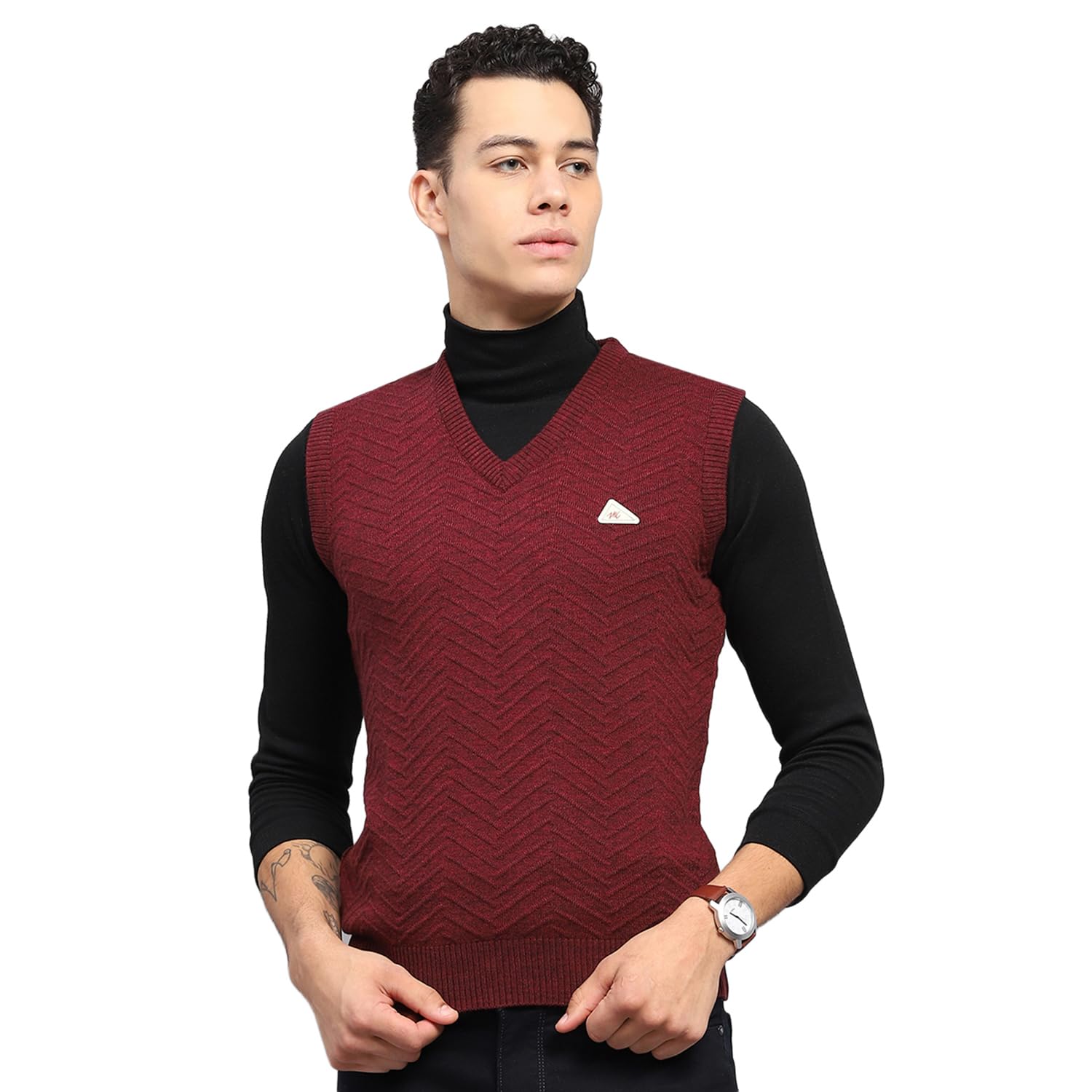 Mens Self Design V Neck Sleeveless Sweater (1243146SL)
