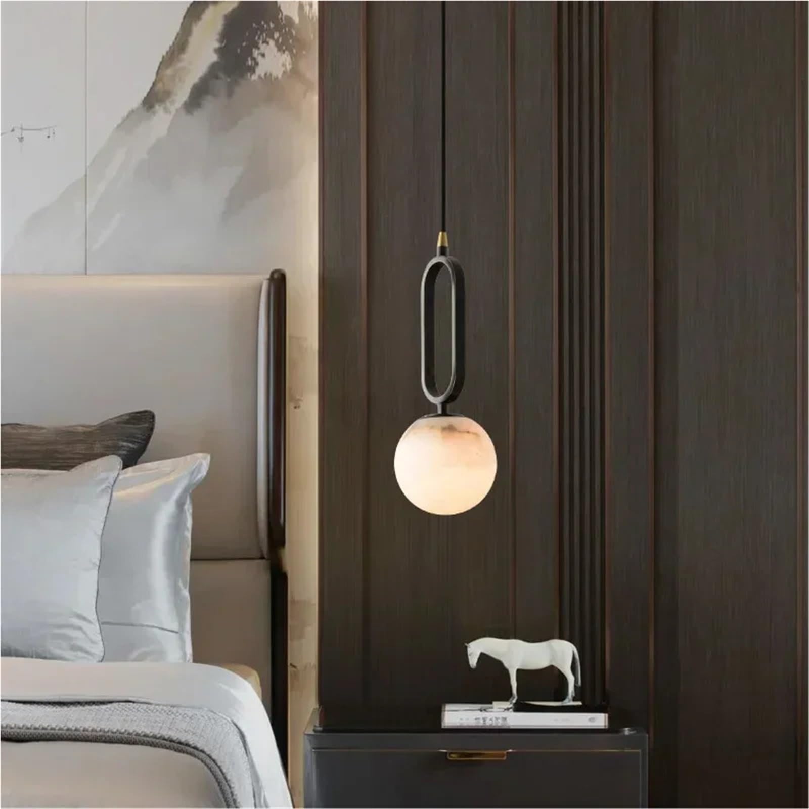 Olskfuh Cold White Nodic Lamp Modern Marble Pendant Light Living Room Bedroom Hotel Bedside Hanging Lamp Ceiling Chandeliers Copper Decor,-D 15Cm